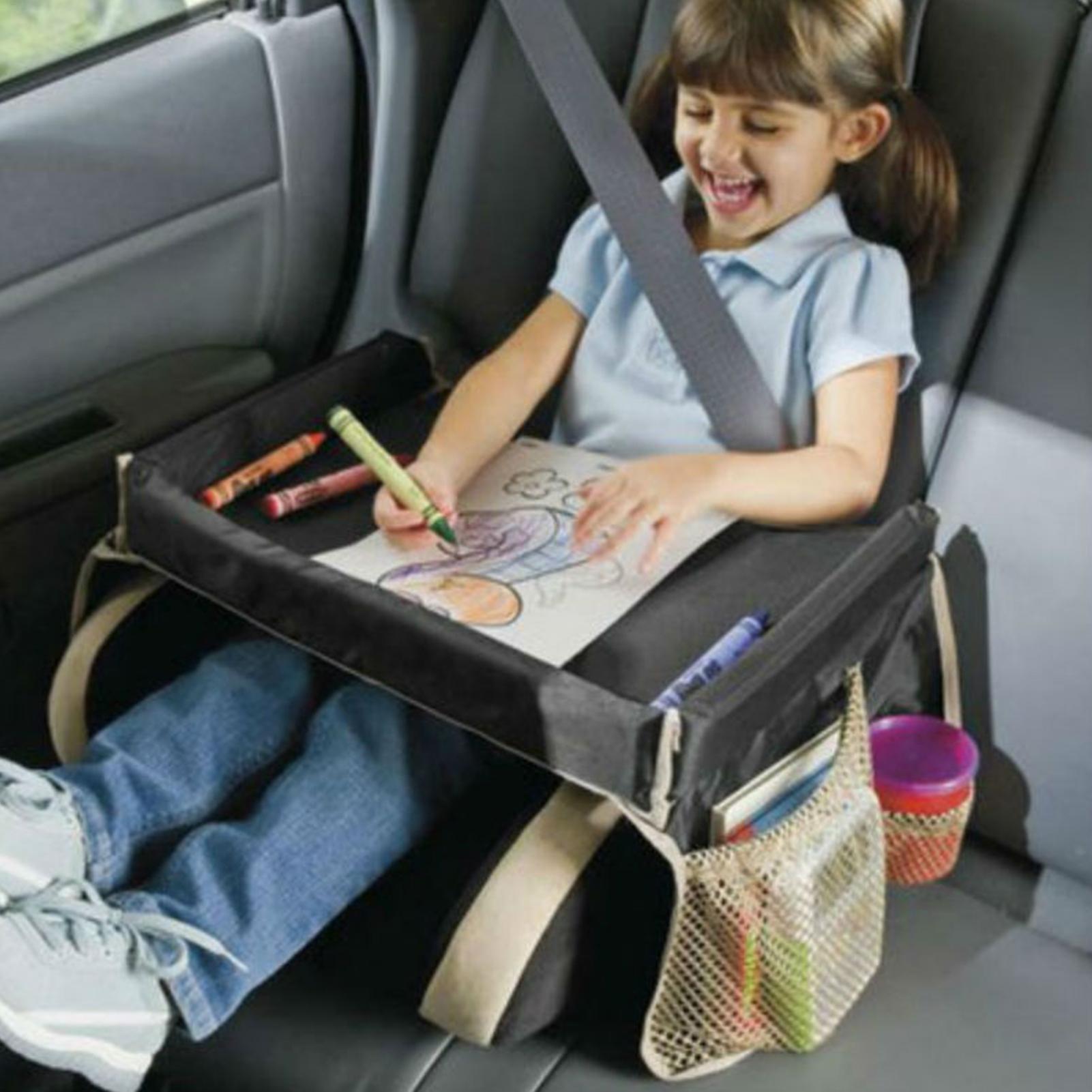 Desk Setup Girl - 子供用カートレイ、幼児用カーシートラップトレイ、カーシートテーブル、調節可能なストラップ付きカーシートテーブル、ポケット付きラップデスクオーガナイザー