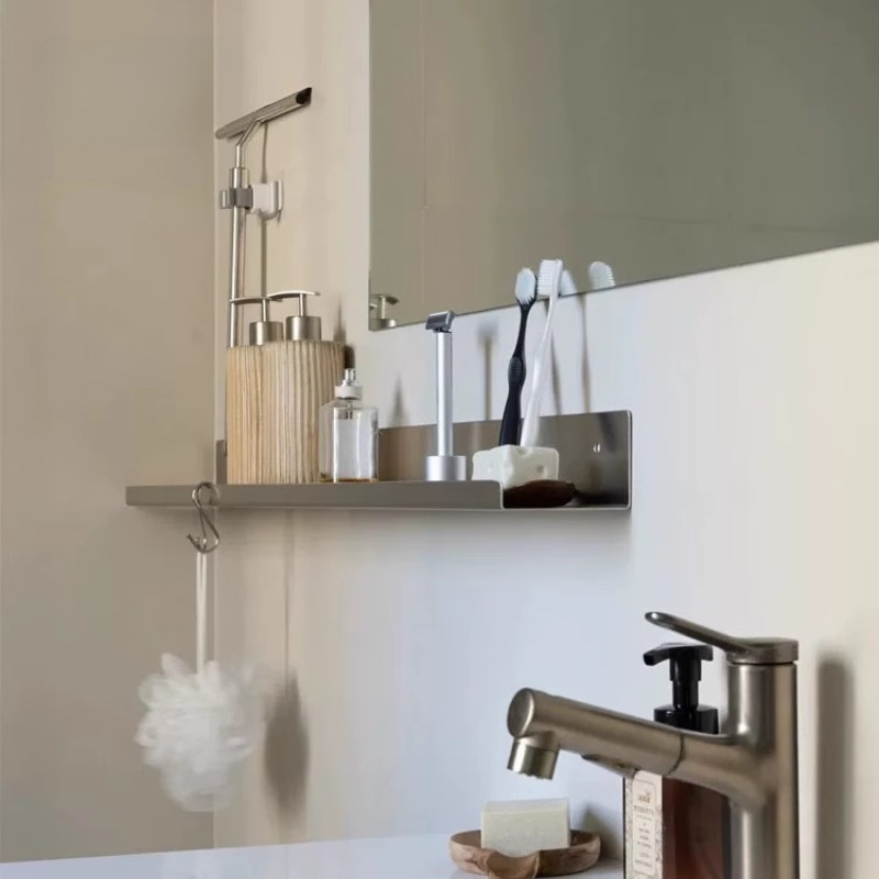 Desk Setup Minimalist - 浴室ミニマリストステンレス鋼棚衛生製品歯カップ収納ラック洗面台壁掛け金属ラミネート