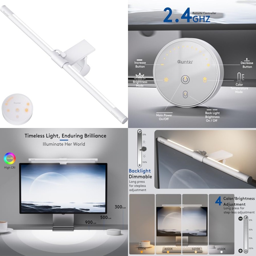 Desk Setup In Office - モニターライトバー リモコン付き、アイケア、グレアなし、省スペースホームオフィスデスクランプ、無段階調光、簡単セットアップLEDコンピューターライト
