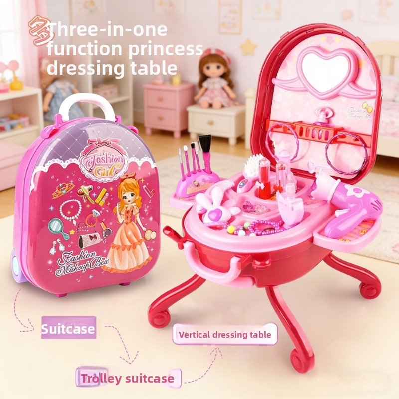 Desk Setup Girl - かわいいキッズ模造家族ごっこ遊びセットメイクアップテーブル子供用プレイメイクアップセット親子インタラクション誕生日プレゼント女の子向けおもちゃ
