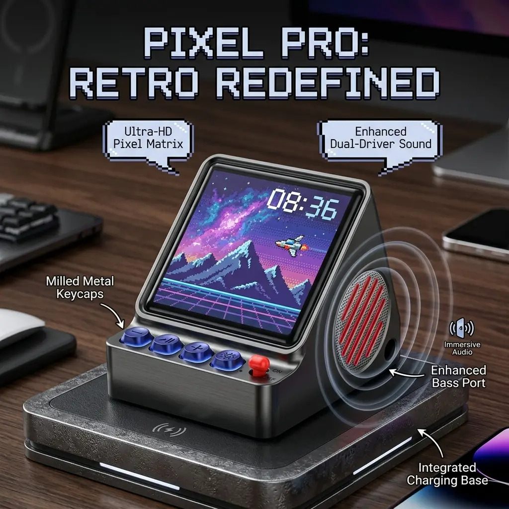 Desk Setup With Speakers - レトロピクセルアートプログラマブルLEDディスプレイポータブルスピーカー、DIYカスタムスクリーンゲーミングデスクセットアップオーディオボックス、男性大人向けクリエイティブ寝室装飾サウンドシステム、デュアルドライバーバスミルドメタルキーキャップ