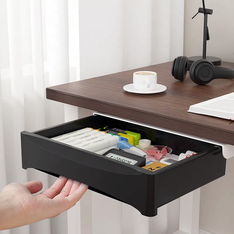 Desk Setup Small - モバイル台座、隠し引き出し、ケーブル管理を備えた小型のデスク下収納キャビネットで、効率的なワークスペースのセットアップが可能