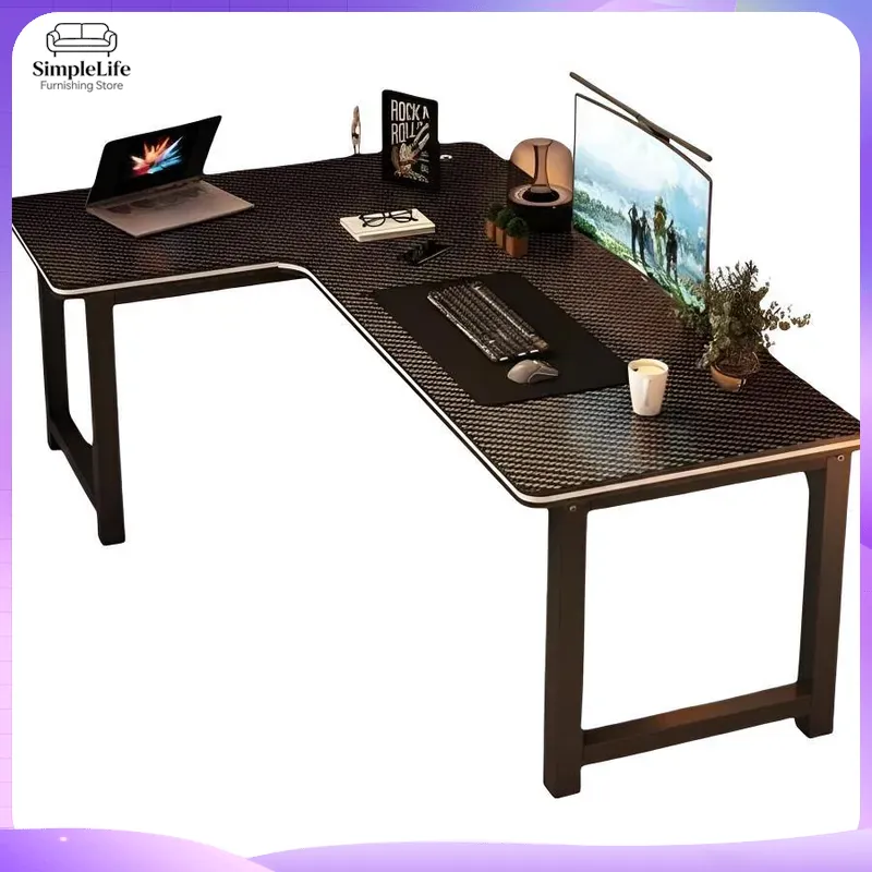 Desk Setup For Studying - コーナーゲーミングデスク、収納棚付きパソコンデスク、PCセットアップ用、ホームオフィス、書斎、寝室用、L字型デスク、デュアルモニター対応