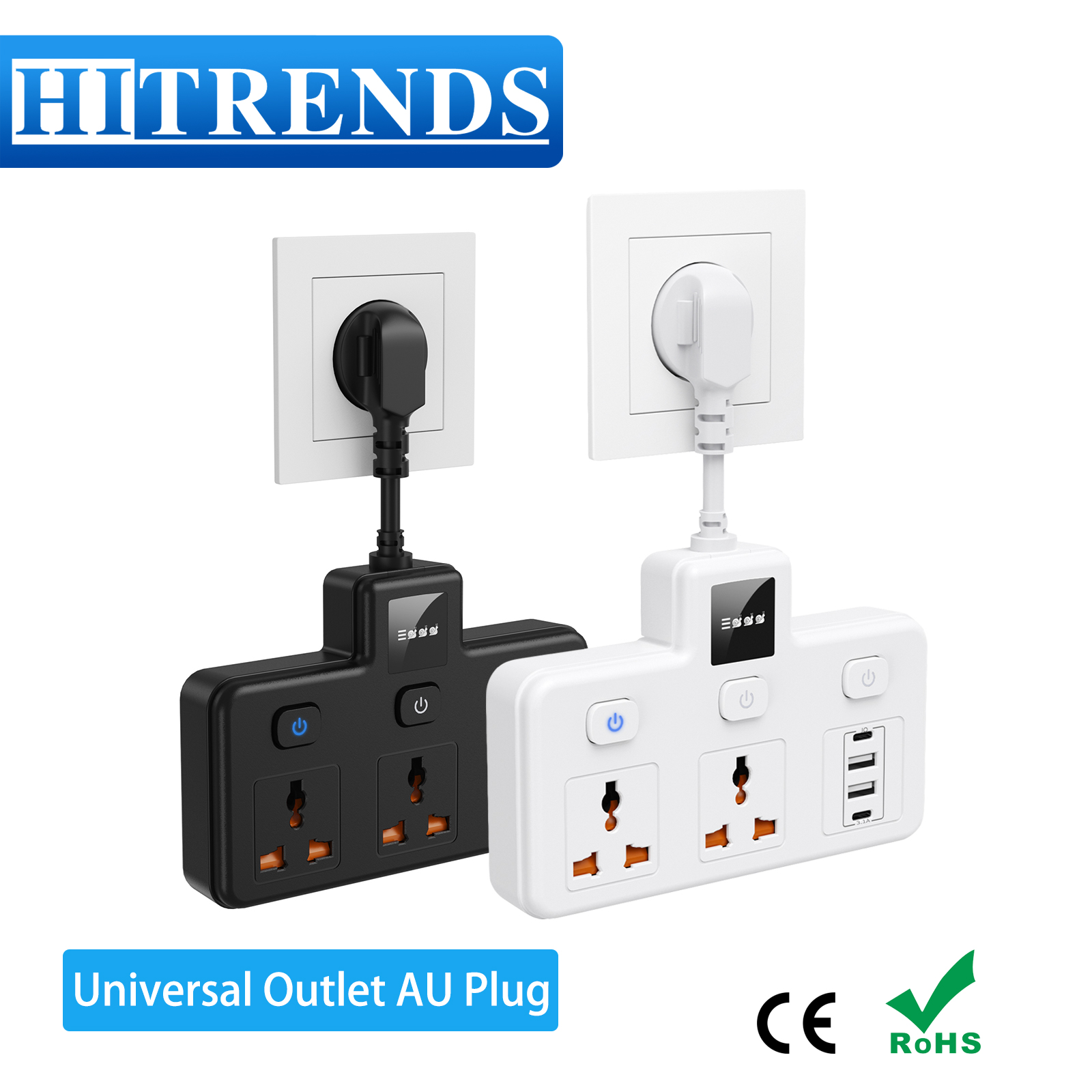 Power Strip Flat - ユニバーサル電源タップ,2つのUSBポート,タイプC,急速充電を備えた出力アダプター