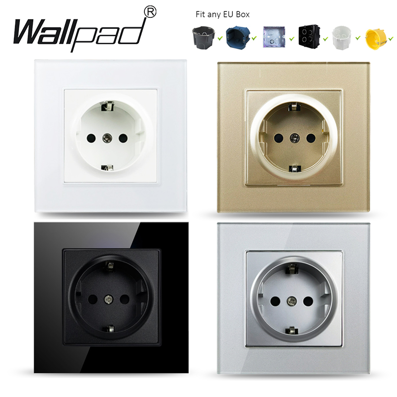 Power Strip Flat - Wallpad 16A EU ソケットホワイト/ブラック/グレー/ゴールドガラスパネルロシア電気ソケット電源コンセントラウンドボックス L6 シリーズ