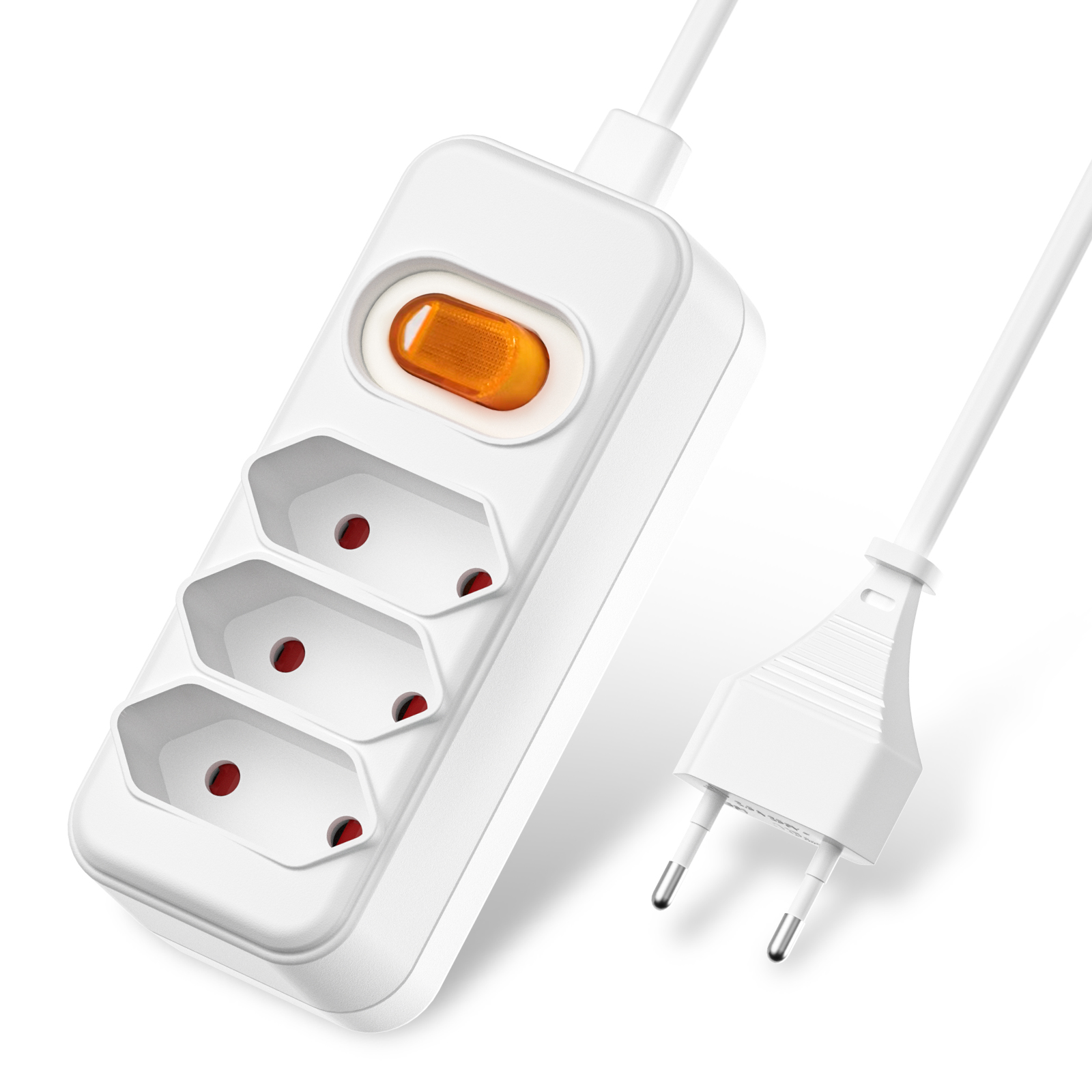 Power Strip Flat - ヨーロッパ EU 2 プロング電源ソケット 2 メートル延長ケーブル付き、ユーロ電源タップフラットプラグコンセントスイッチ付きコンピュータテレビ