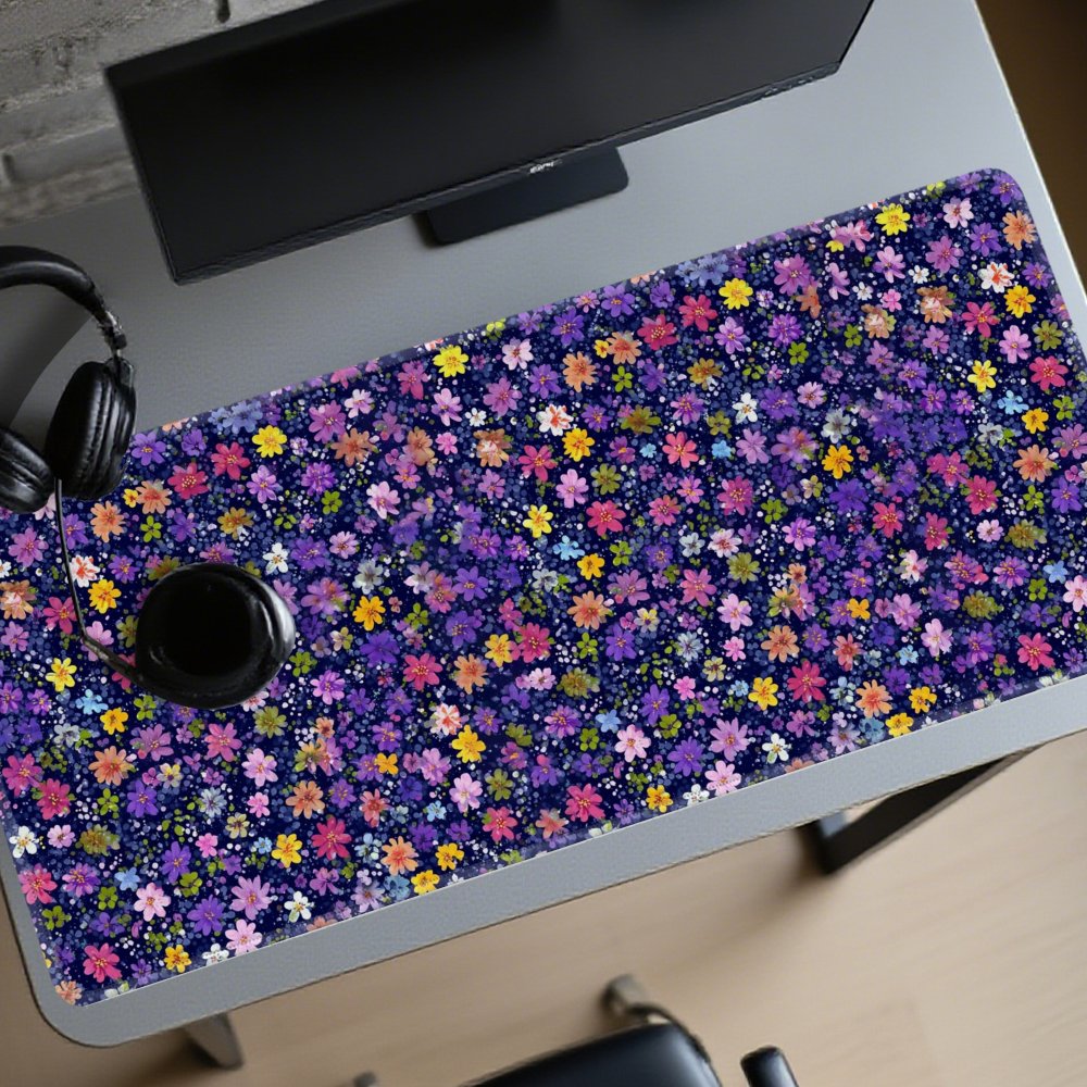 Desk Setup Aesthetic - 花柄デスクマット 大型 ダーク系 ゴム製ゲーミングマウスパッド オフィスコンピューターセットアップ用