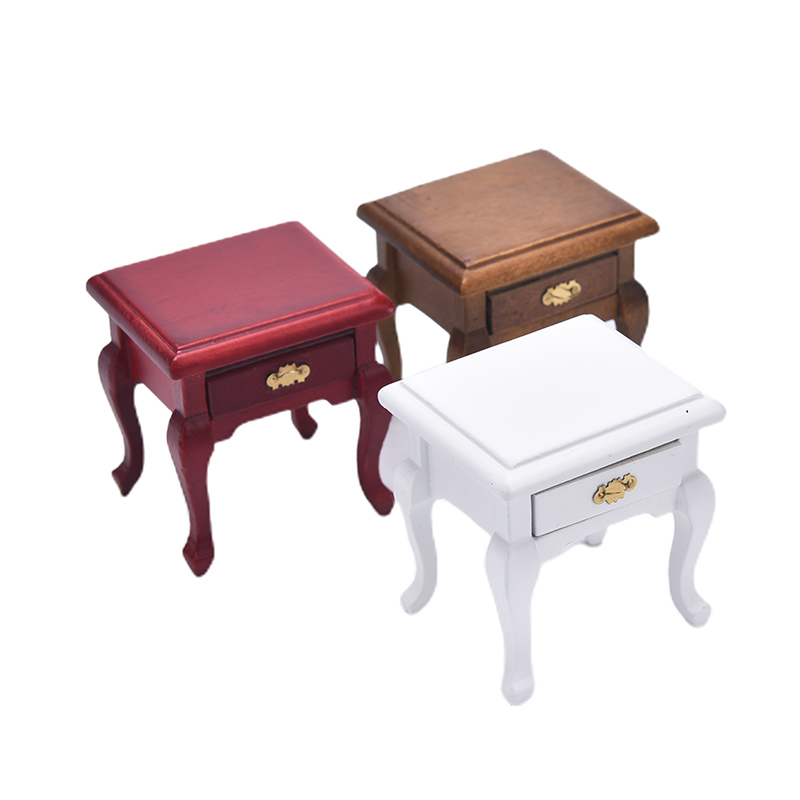 Desk Setup Wood - ドールハウス ミニチュア家具 木製ベッドサイド引き出しテーブル ナイトスタンド キャビネット