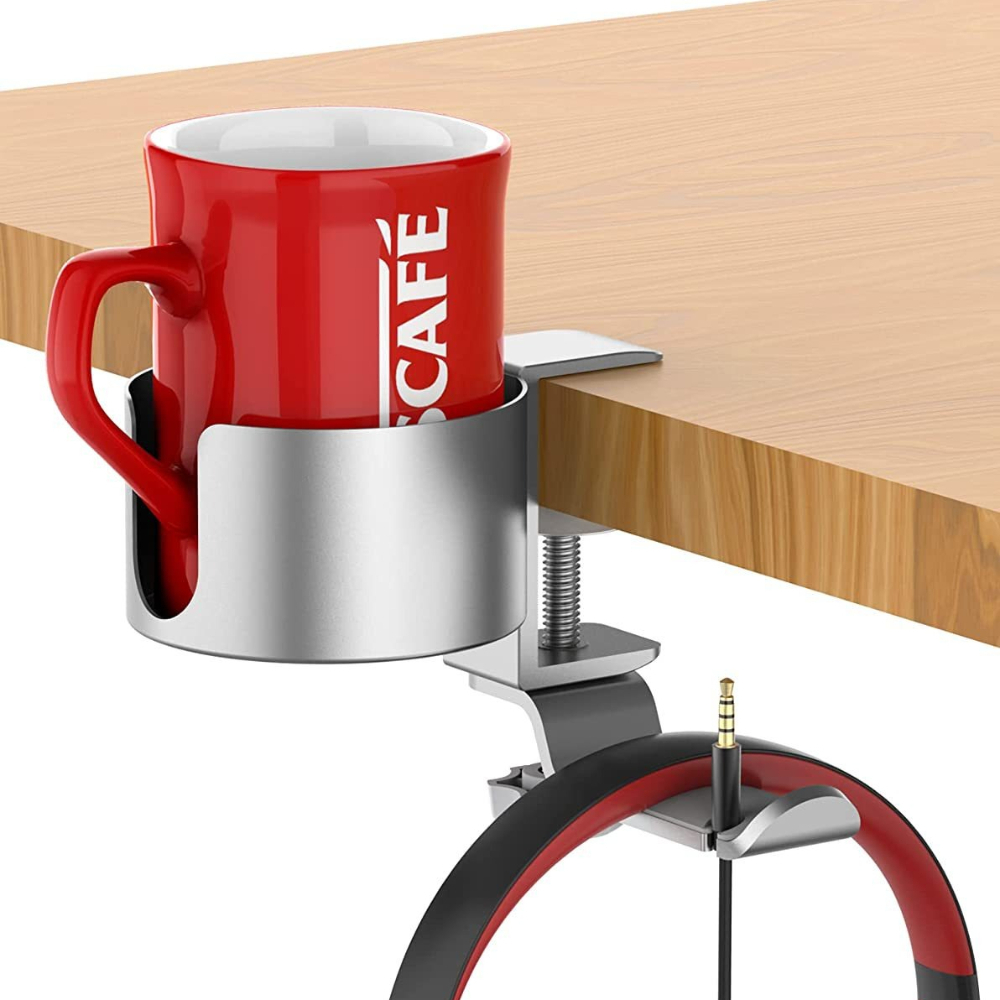 Desk Setup In Office - 360 ° 回転式デスクヘッドホンホルダー カップラック付き アルミニウムクランプマウント ドリル不要設計