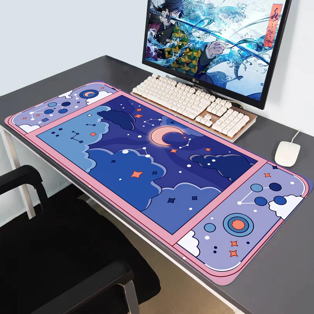 Desk Setup Aesthetic - HYBXAXC 月と星の大型デスクマット かわいい美的マウスパッド かわいいスカイアートセットアップ ゲームアクセサリー マウスパッド