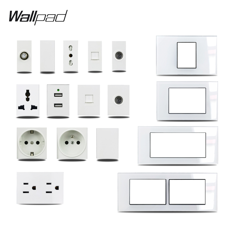Power Strip Flat - 米国イタリアタイプdiy白ガラスパネル衛星テレビデータusbcharger euフランス米国壁ソケットwallpad 118*75ミリメートル153*75ミリメートル191*75ミリメートル