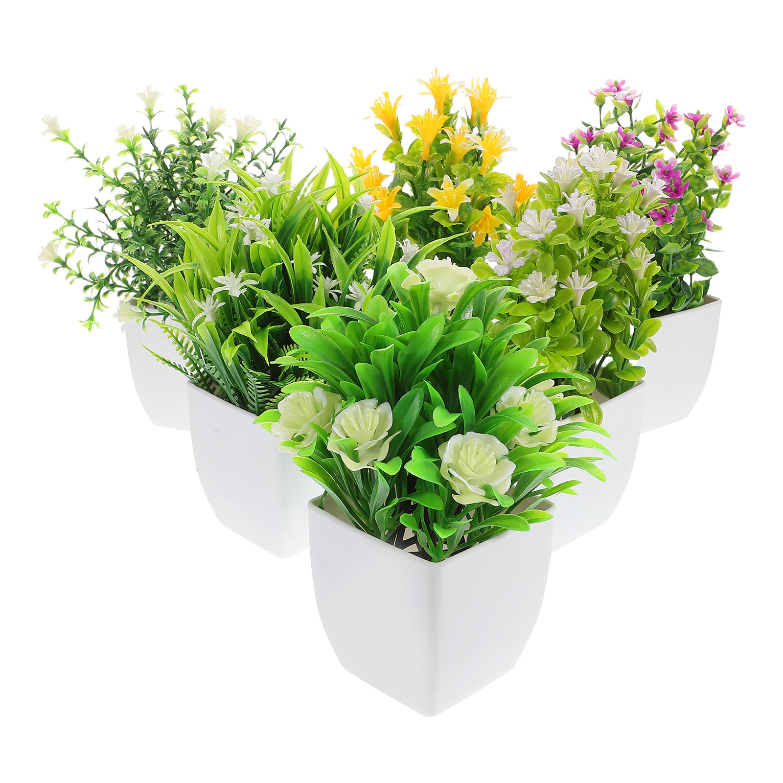 Plant Pot Small Desk - 6個入りリアルなフェイク鉢植え植物、リビングルーム、ダイニングテーブル、窓辺、机、テーブルトップの装飾用小型人工植物