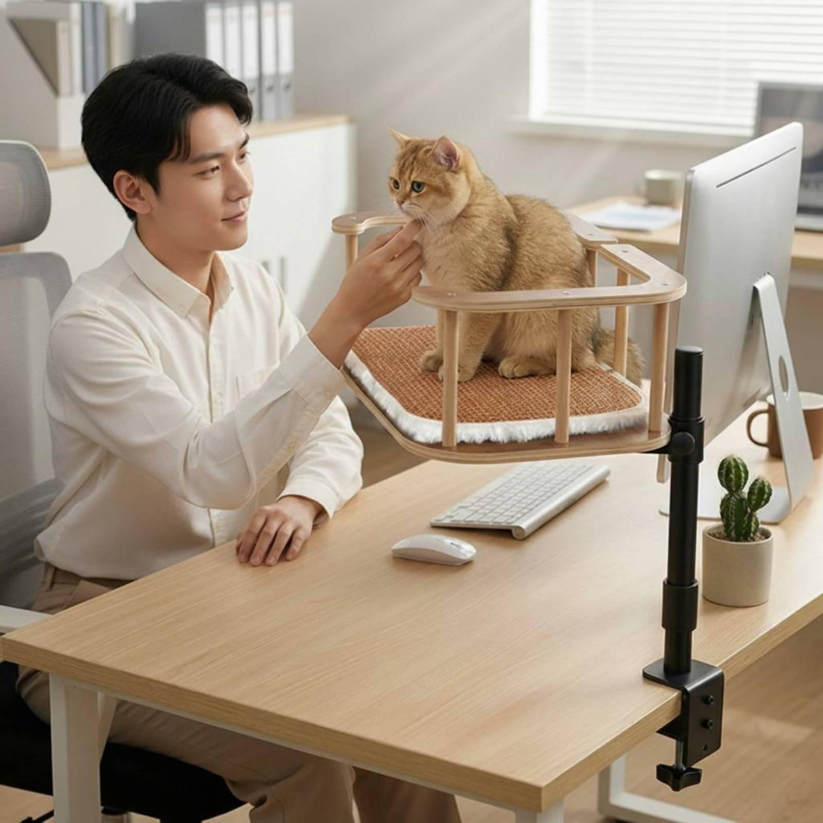 Desk Setup Requirements - 猫用デスクベッドクランプ、工具不要で設置可能、デスクに取り付けられるペットベッド、一年中使用可能