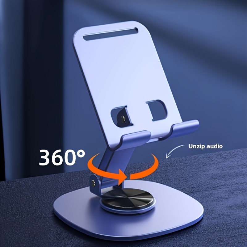 Desk Setup Gear - 頑丈な金属製折りたたみ式スマホスタンド、360度回転 ° 自由に回転するデスクトップスタンド、2段階高さ角度調整可能な携帯電話ホルダー