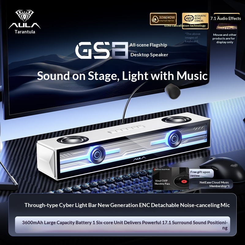 Desk Setup With Speakers - Aula Gs8 ゲーミングスピーカー デスクトップコンピューターサウンドバー Rgb バックライト