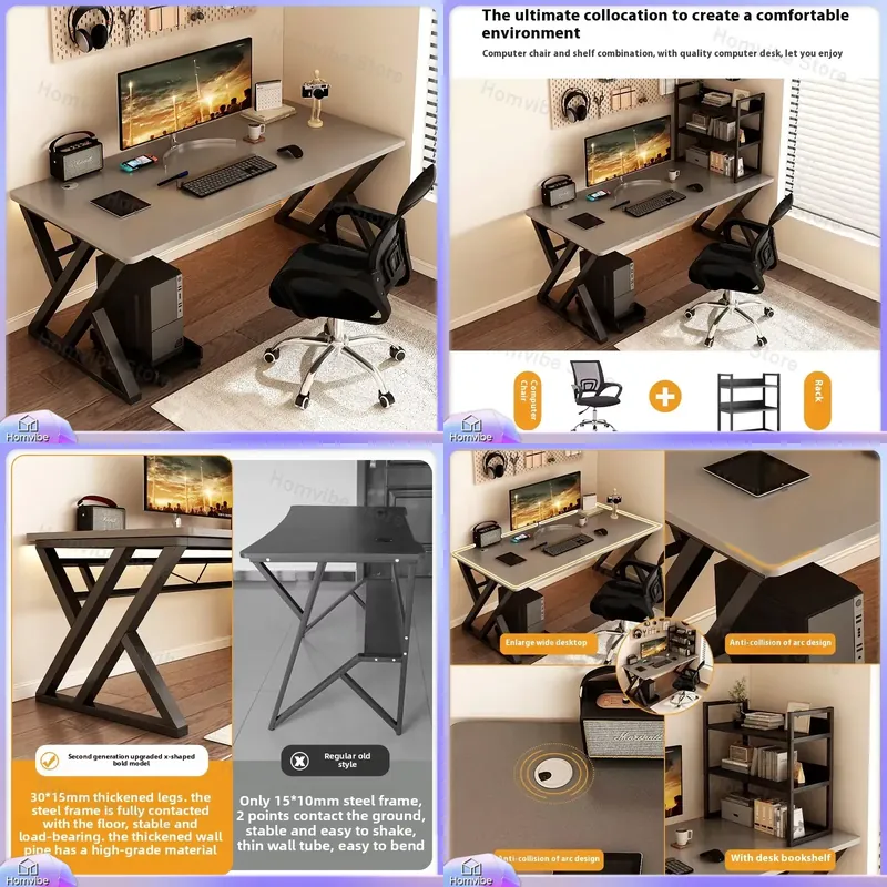 Desk Setup For Studying - モダンな木製パソコンデスク、ホームオフィスやゲーミングセットアップに最適、人間工学に基づいた学習用ワークベンチ、広々としたデスクトップとケーブル管理機能付き