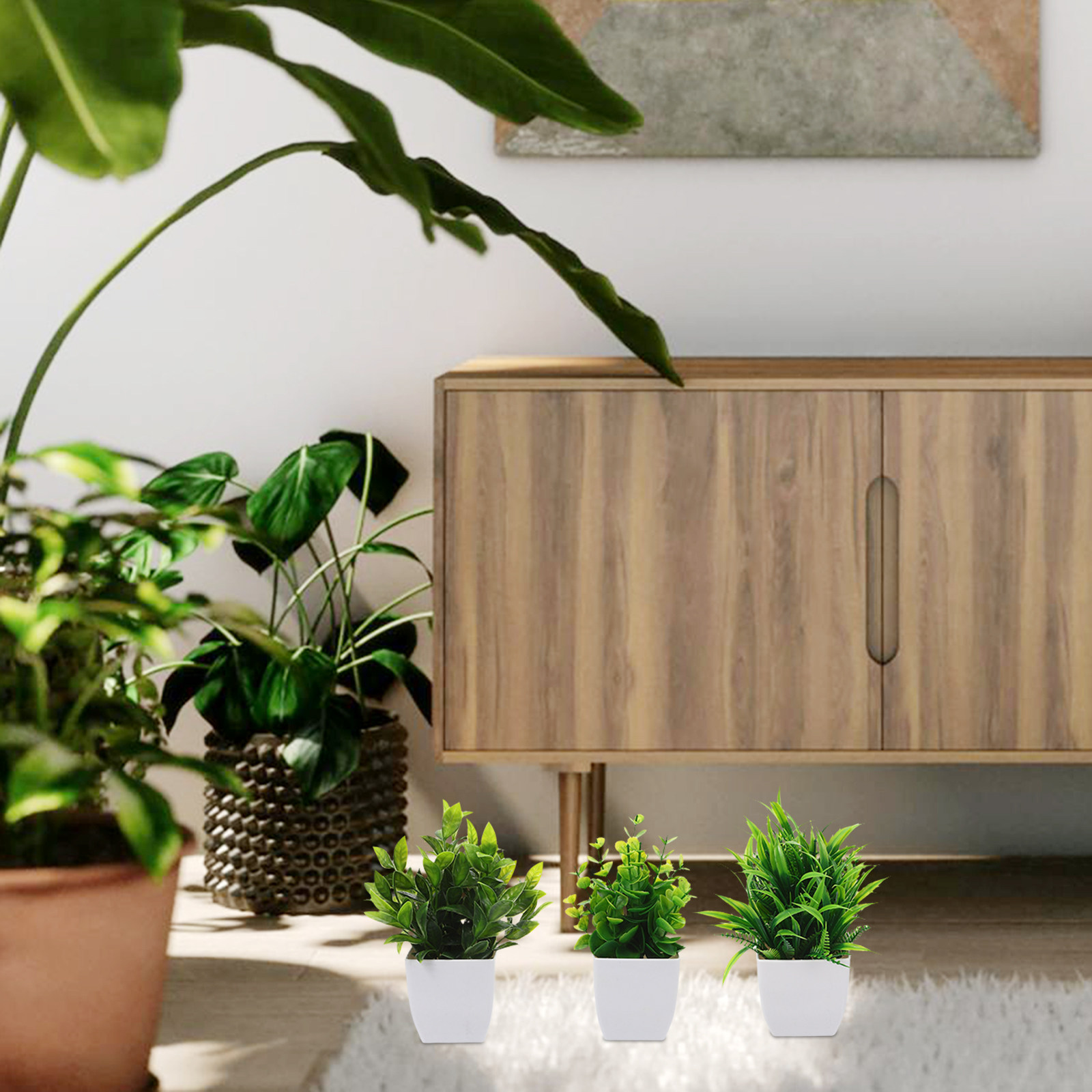 Plant Pot Small Desk - 3個入り小型人工鉢植え植物 ミニフェイクプラント ホームオフィスデスク装飾用 リアルなフェイク多肉植物 室内装飾用