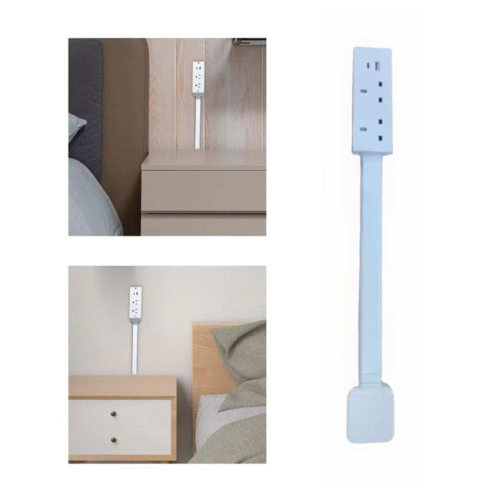 Power Strip Flat - 180度回転します ° コンセントエクステンダー ホワイト 長さ調節可能 フラットプラグ
