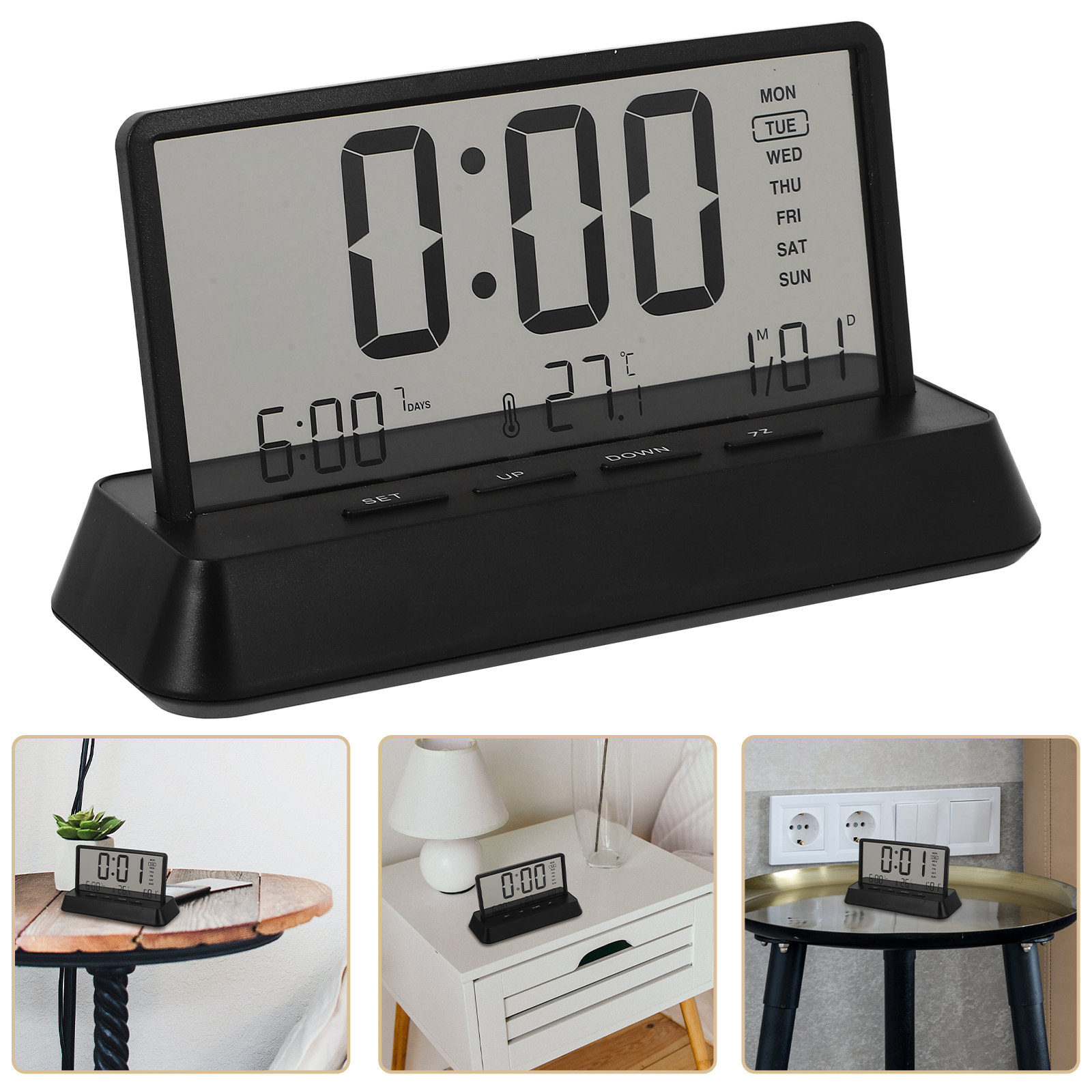Desk Setup Small - デジタル目覚まし時計 小型コンパクト プラスチック製 ベッドサイドテーブルクロック 簡単設定 大音量アラーム