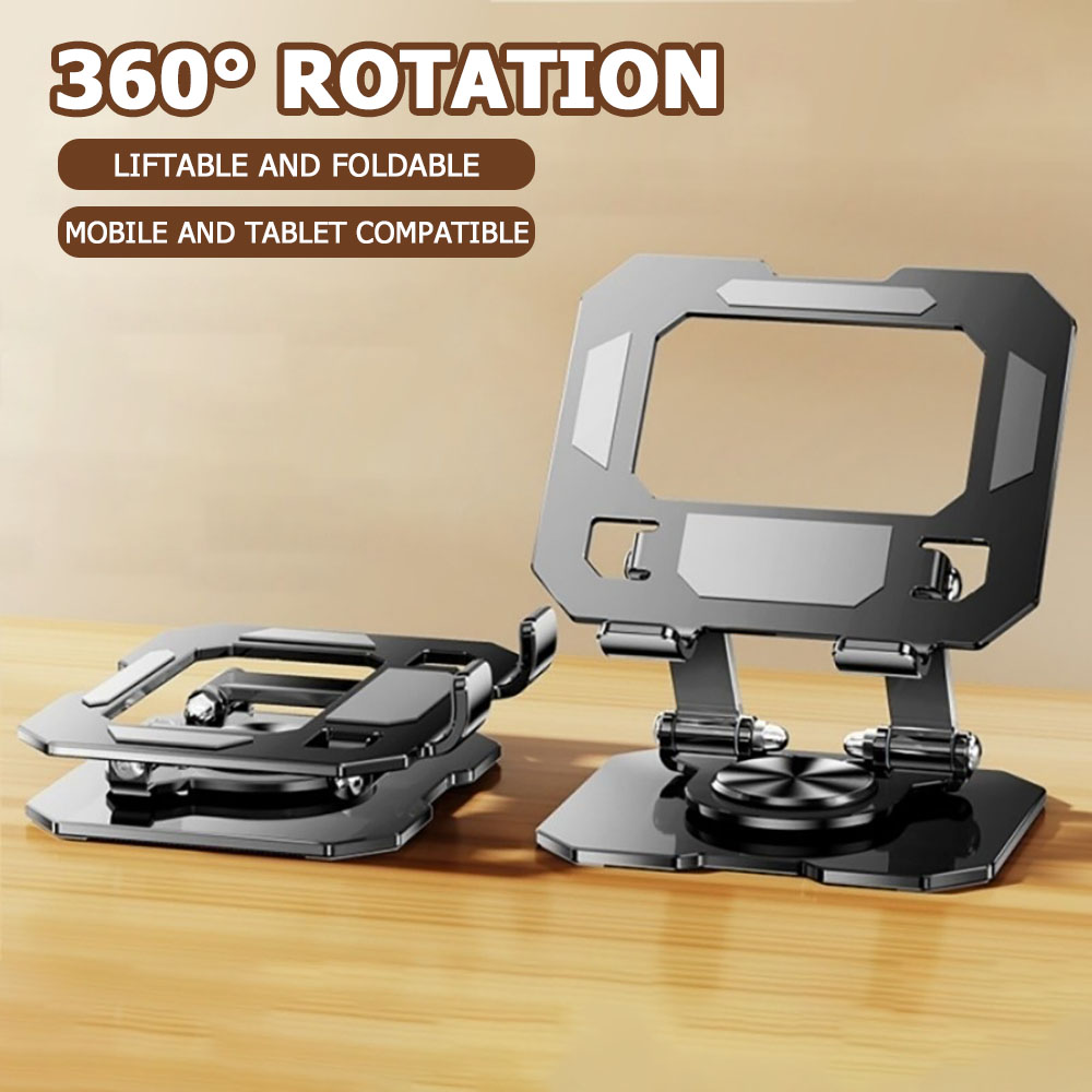 Desk Setup Gear - 360度回転タブレット電話スタンド調節可能なデスクホルダー折りたたみ式昇降式デスクトップキックスタンド滑り止め大型スクリーンタブレット対応