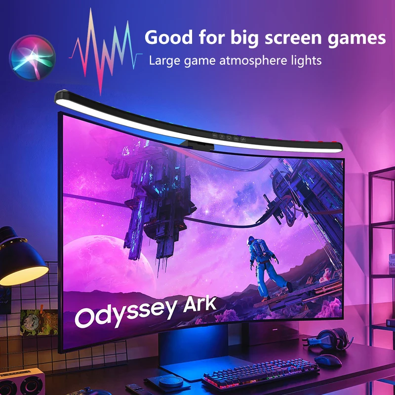 Desk Setup Modern - コンピューターモニターライトバーRGB音楽リズムスクリーンハンギングライト調光デスクランプ読書ゲームテーブル照明