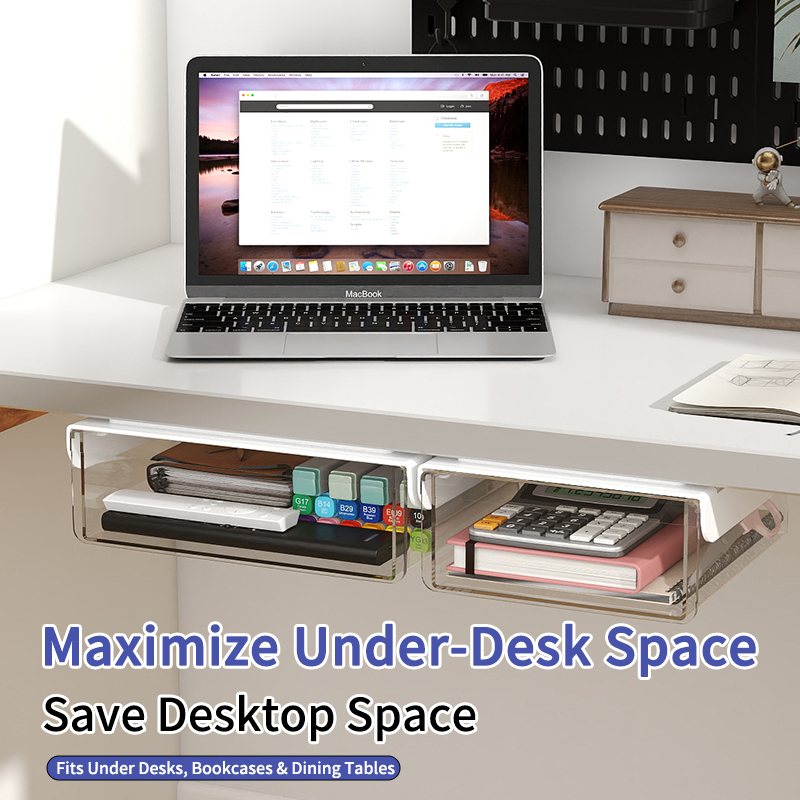 デスク下隠し引き出しシステム 粘着式取り付け 多層収納 オフ - Desk Setup For Studying のレビューと価格