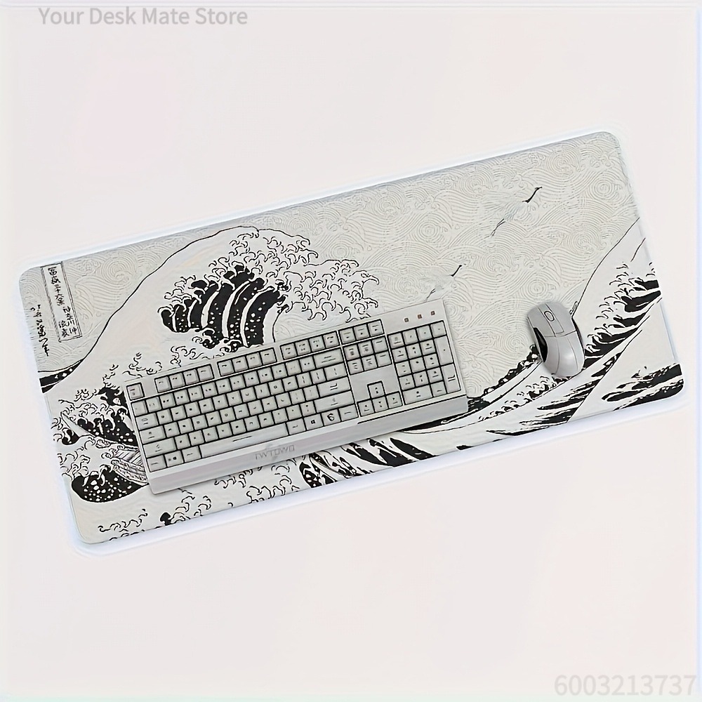 ブラック ホワイト ウェーブ アート XXL デスクマット  - Desk Setup Aesthetic のレビューと価格