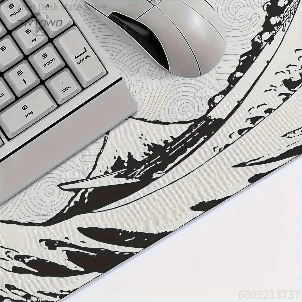 ブラック ホワイト ウェーブ アート XXL デスクマット  - Desk Setup Aesthetic のレビューと価格