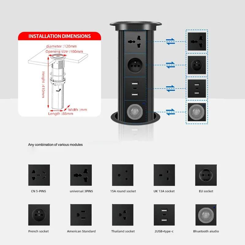 電動ポップアップタワーソケットワイヤレス充電器自動電源プラグ - Desk Setup Speakers のレビューと価格