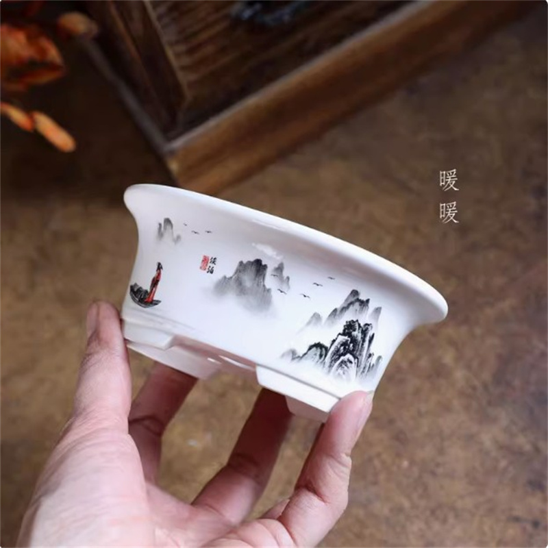 磁器白楕円形盆栽ポット、ミニポット、ラウンド、小さな花瓶、寮 - Plant Pot Small Desk のレビューと価格