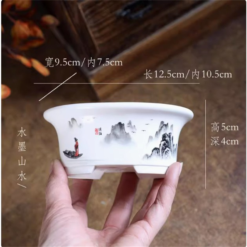 磁器白楕円形盆栽ポット、ミニポット、ラウンド、小さな花瓶、寮 - Plant Pot Small Desk のレビューと価格