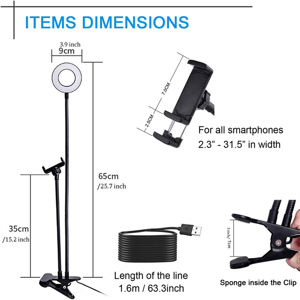 自撮りリングライト付きユニバーサルフレキシブル携帯電話ホルダ - Desk Setup Modern のレビューと価格