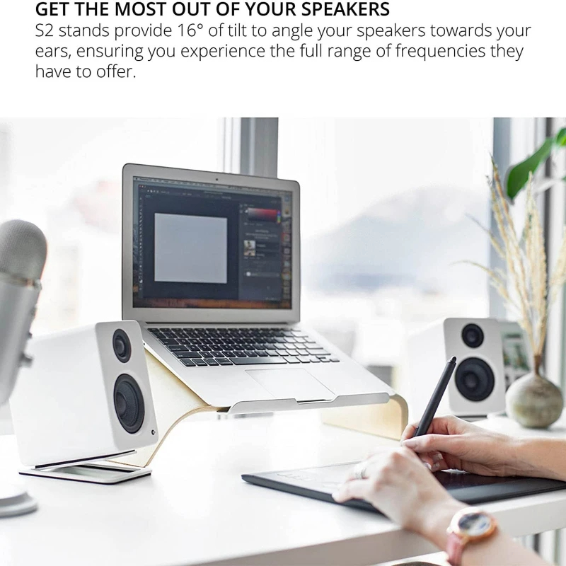Xnyocnユニバーサルデスクトップスピーカースタンド、コン - Desk Setup With Speakers のレビューと価格