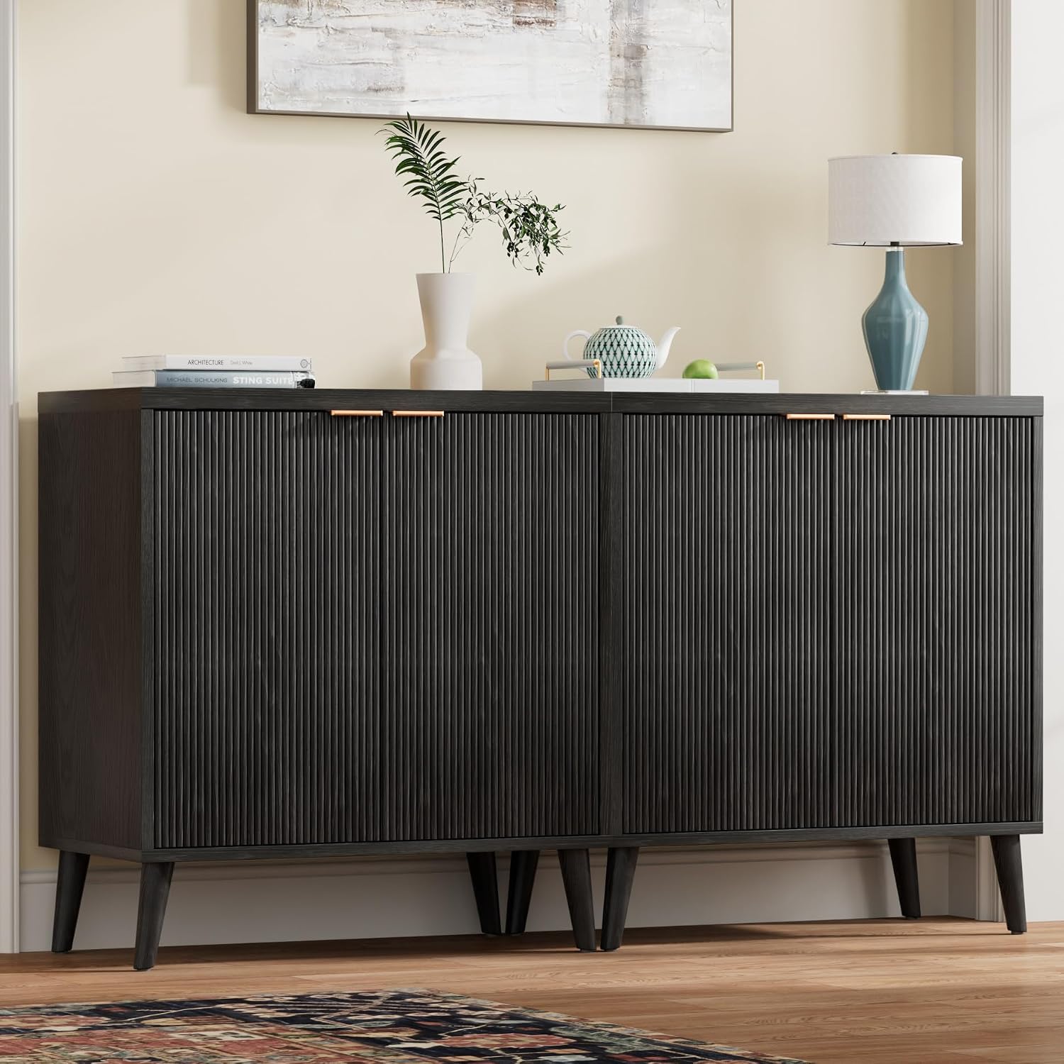 溝付きビュッフェキャビネット 収納付き モダンなサイドボード - Desk Setup Modern のレビューと価格