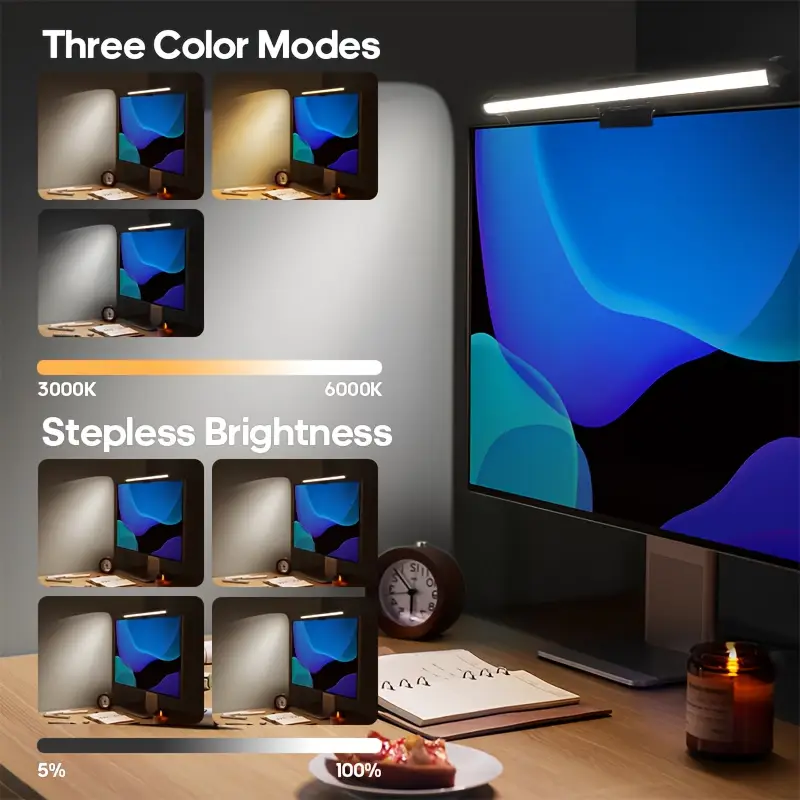 RGB モニターライトバーストリップアイケア調光可能なテーブ - Desk Setup Modern のレビューと価格
