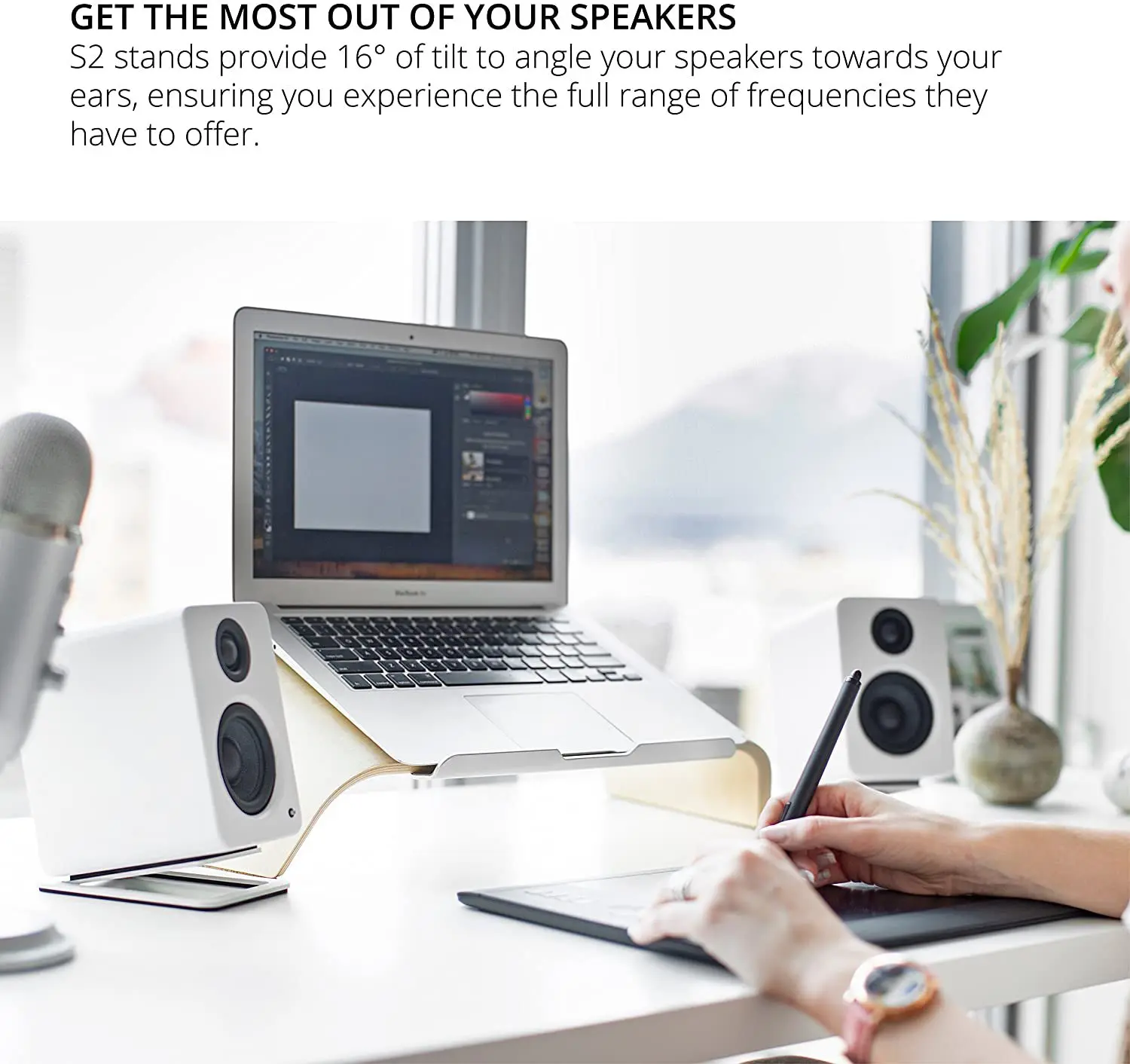 デスクトップスピーカースタンド、中型本棚スピーカー、Edif - Desk Setup With Speakers のレビューと価格