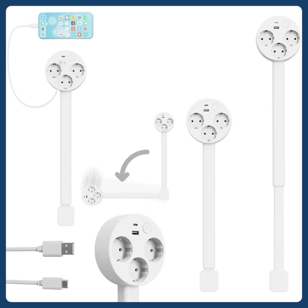 ソファの背もたれ/ナイトスタンド/デスク用の回転式コンセント - Power Strip Flat のレビューと価格