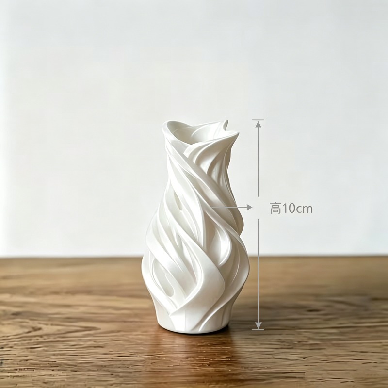 3Dプリント製ツイストウェーブ花瓶飾り ホワイトスワール ド - Desk Setup Minimalist のレビューと価格