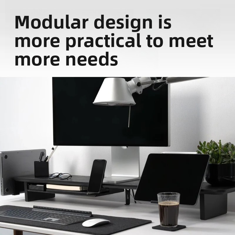 無垢材モニターライザー スタンド モジュール式デスクトップ収 - Desk Setup In Office のレビューと価格
