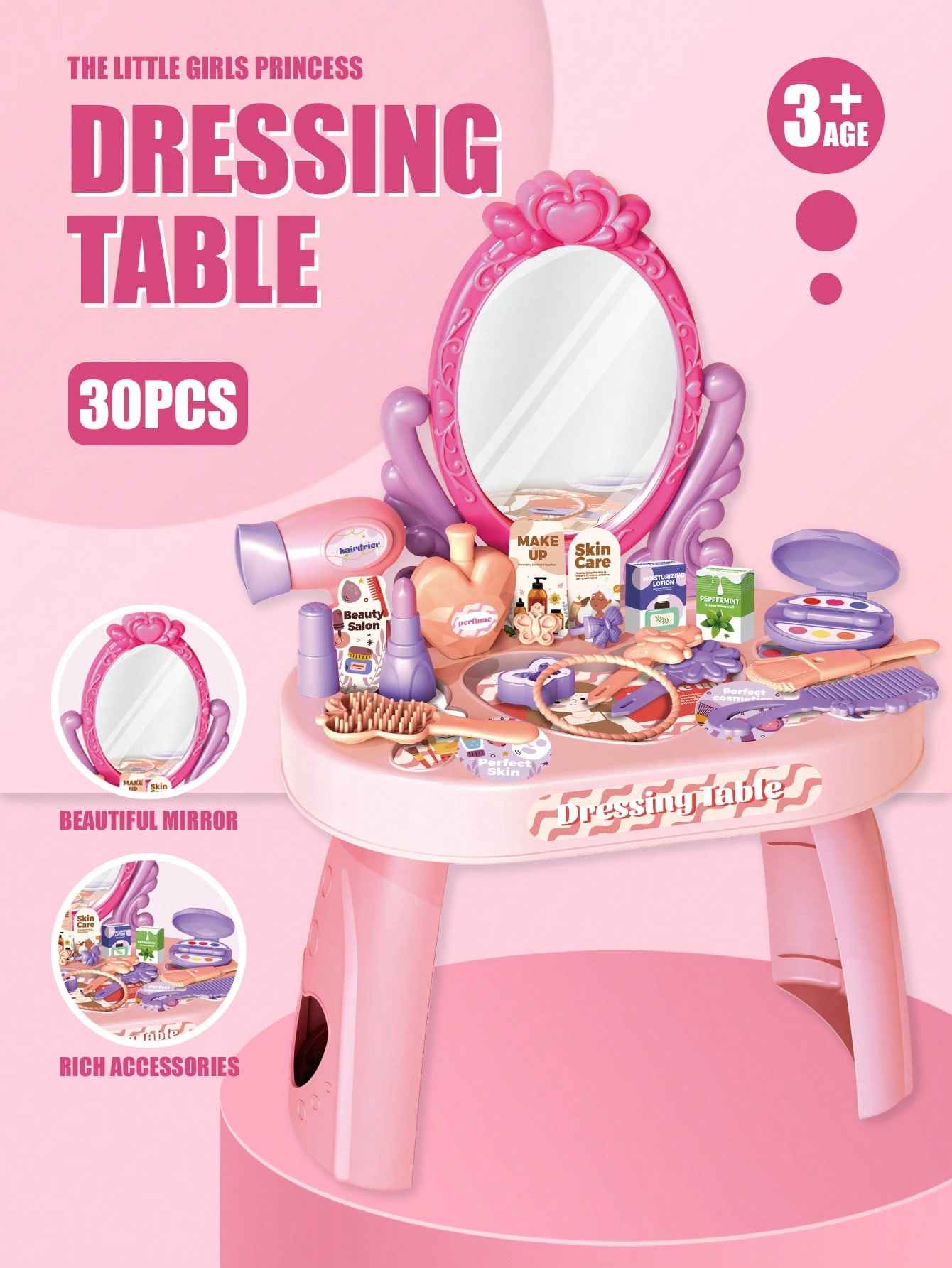 子供用プリンセスドレッシングテーブルおもちゃセット、鏡と30 - Desk Setup Girl のレビューと価格