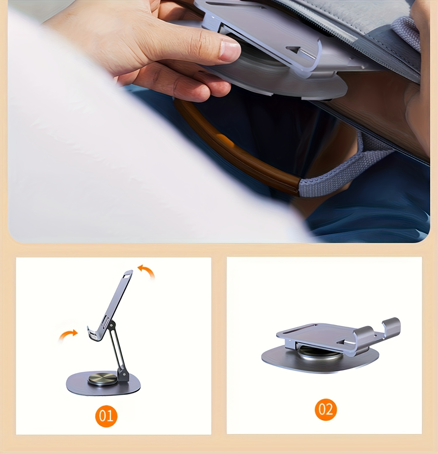 頑丈な金属製折りたたみ式スマホスタンド、360度回転 °   - Desk Setup Gear のレビューと価格