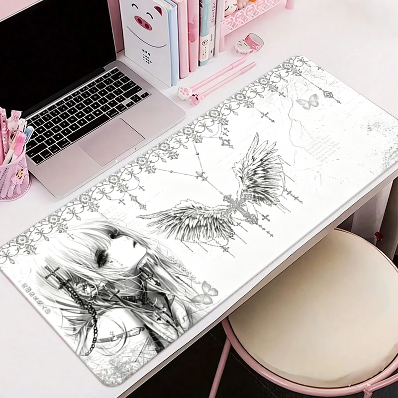 レザーマウスパッド黒白アニメ美学エンジェルガールマウスパッド - Desk Setup Aesthetic のレビューと価格