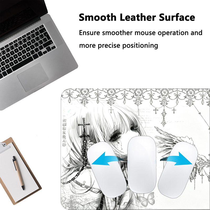 レザーマウスパッド黒白アニメ美学エンジェルガールマウスパッド - Desk Setup Aesthetic のレビューと価格