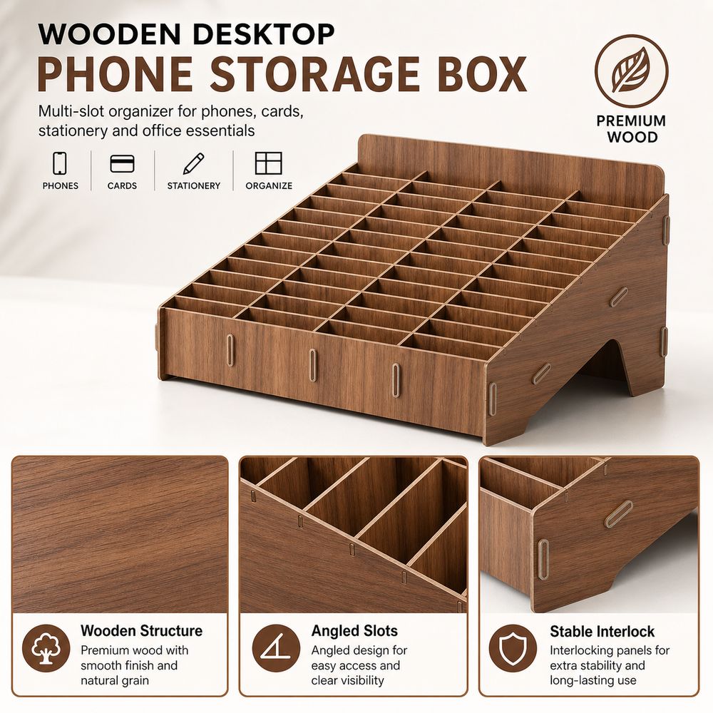 12/24/36/48グリッド電話収納ボックス木製マルチグリ - Desk Setup Wood のレビューと価格