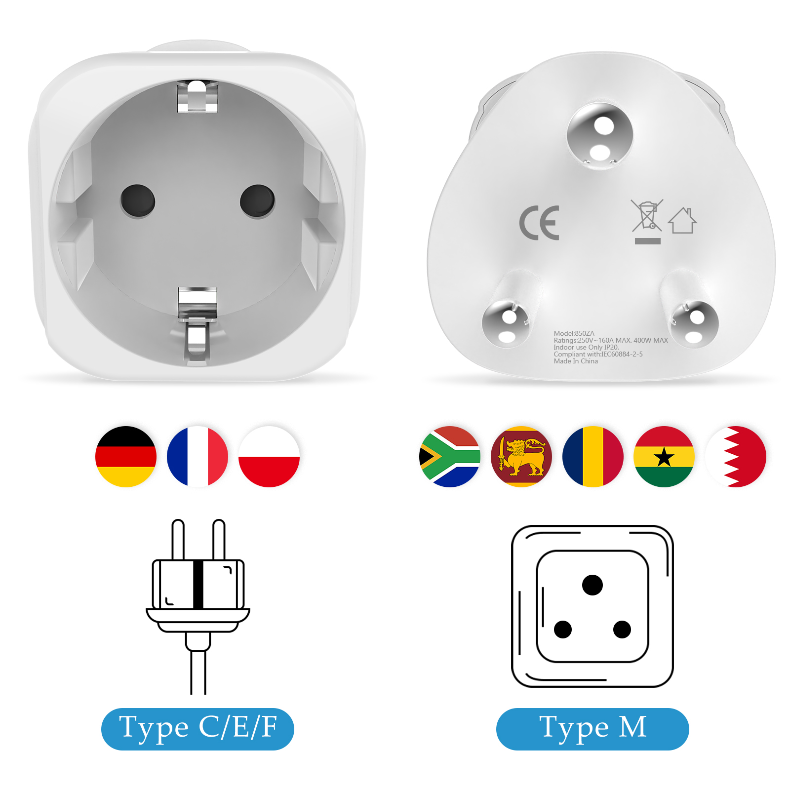 2 個南アフリカトラベルアダプター、EU から SA 南アフ - Power Strip Flat のレビューと価格