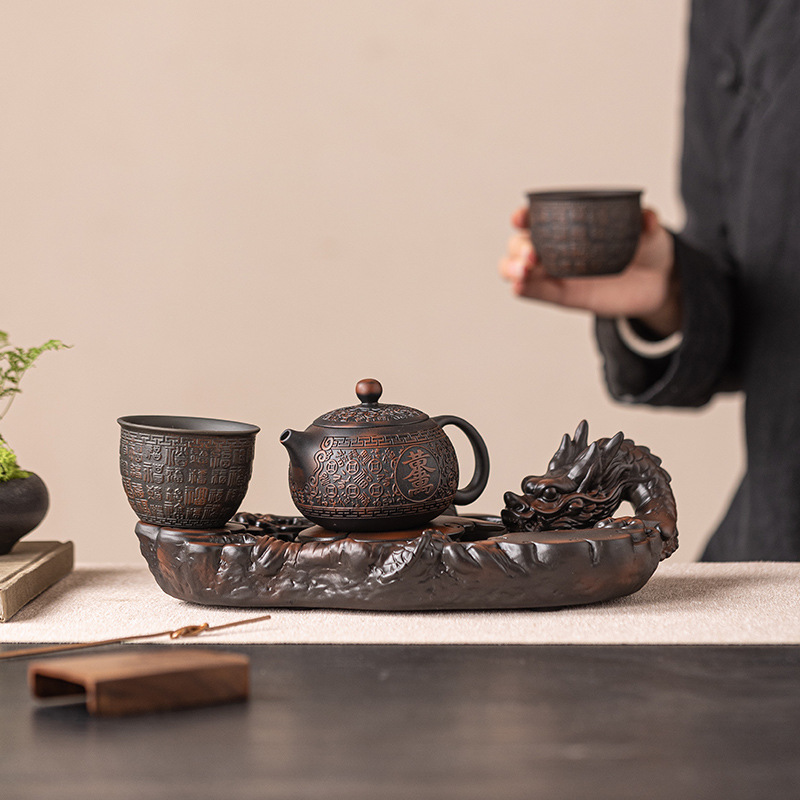 新しい中国風のレトロな紫色の陶器小さなカンフー茶トレイ家庭用 - Desk Setup Minimalist のレビューと価格