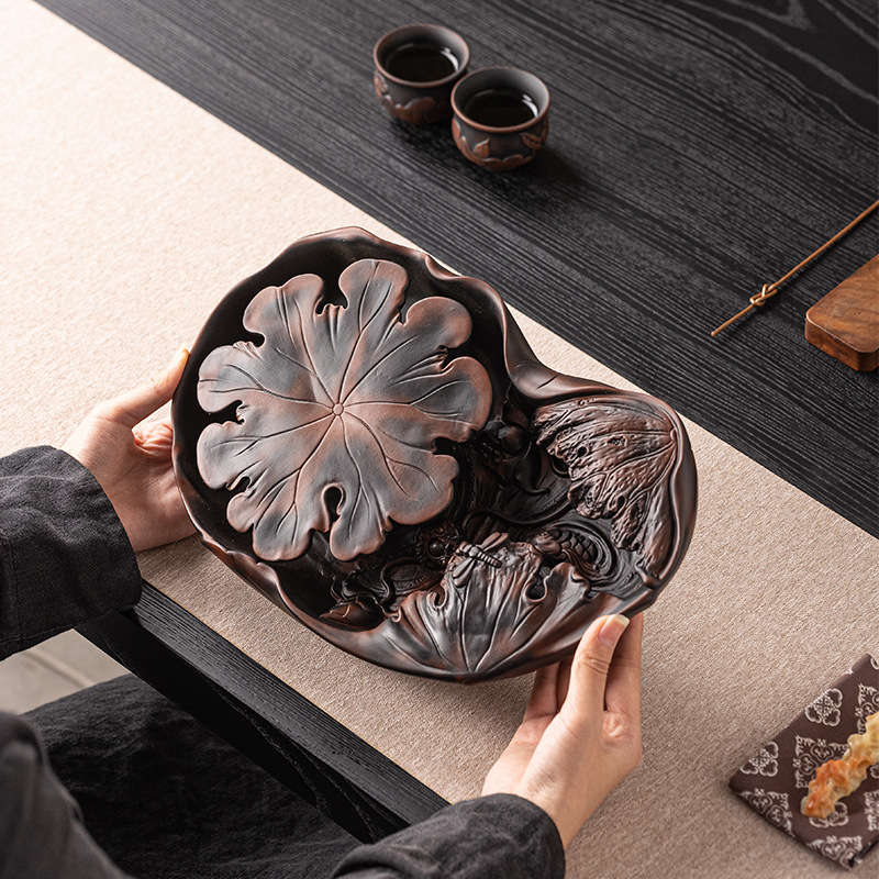 新しい中国風のレトロな紫色の陶器小さなカンフー茶トレイ家庭用 - Desk Setup Minimalist のレビューと価格